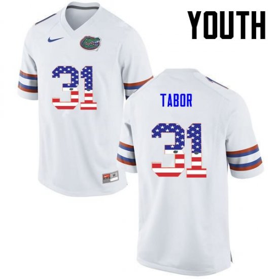 Youth Florida Gators #31 Teez Tabor NCAA Nike White USA Flag Fashion Authentic Stitched College Football Jersey UWU4062CJ